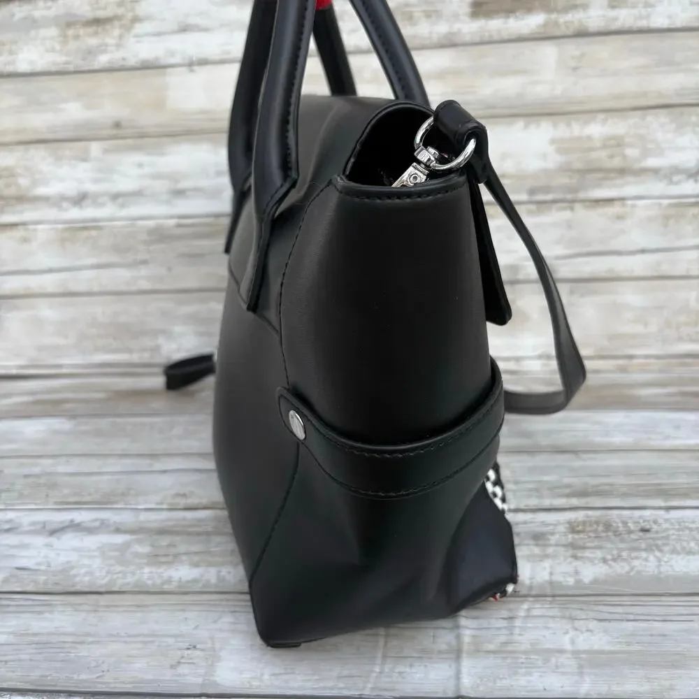 Fiorelli Barbican Flapover Tote Purse Black Faux Leather Plaid Preppy‎ Classic